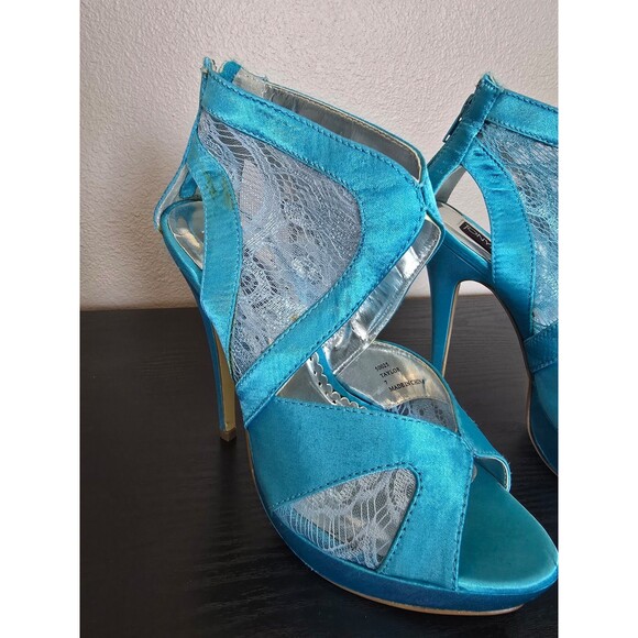 Tony Bowls blue satin high heel open toe pumps women's size 7 - Picture 3 of 12